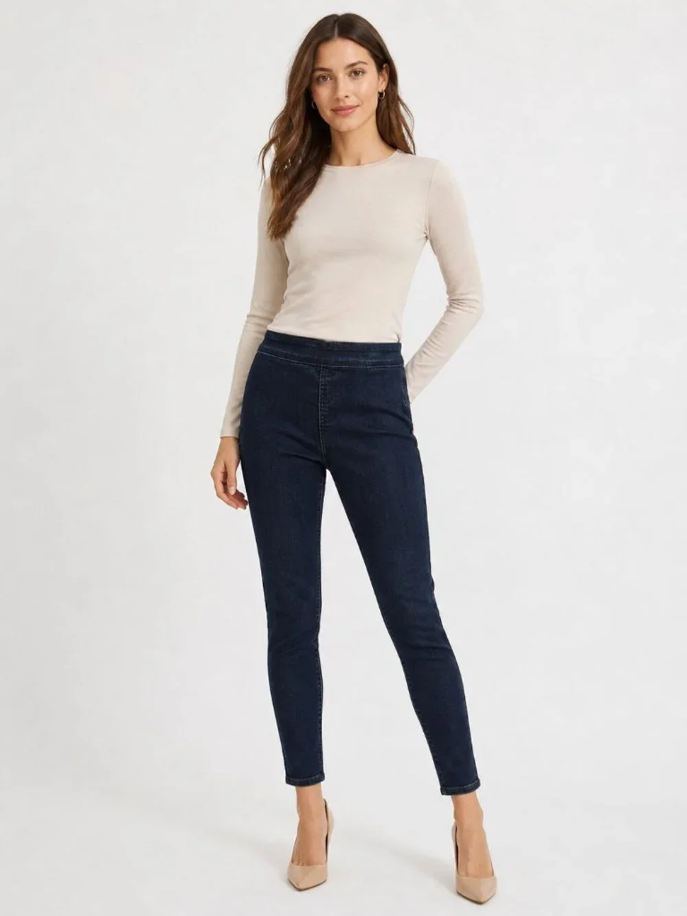 Tory Burch Stretch Side Zip Skinny Jeans Dark Indigo Pull On Denim Sz 26